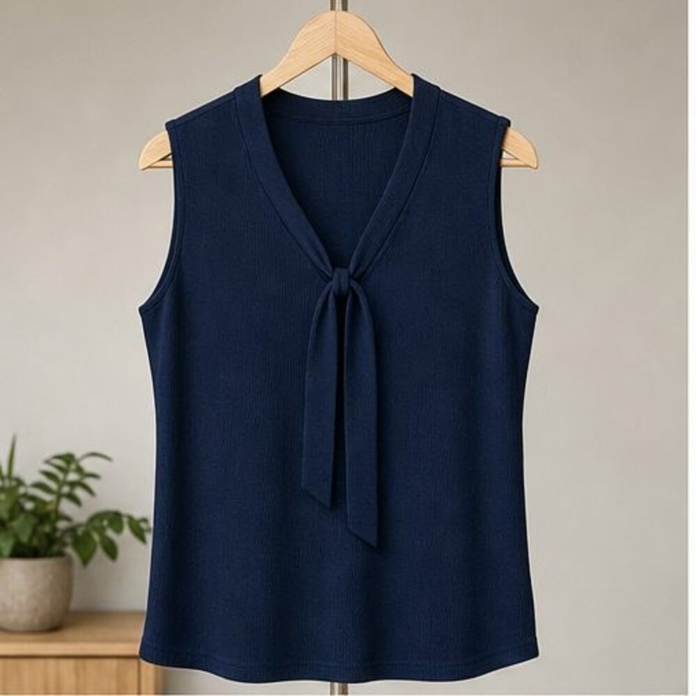 Navy V Neck Top